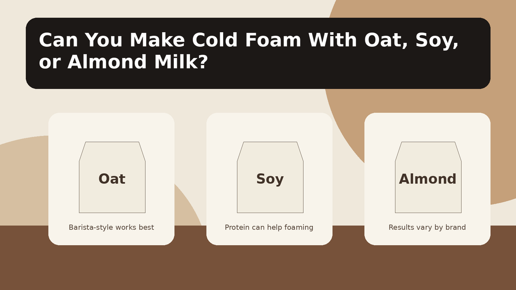 Dairy free cold foam made with oat soy and almond milk