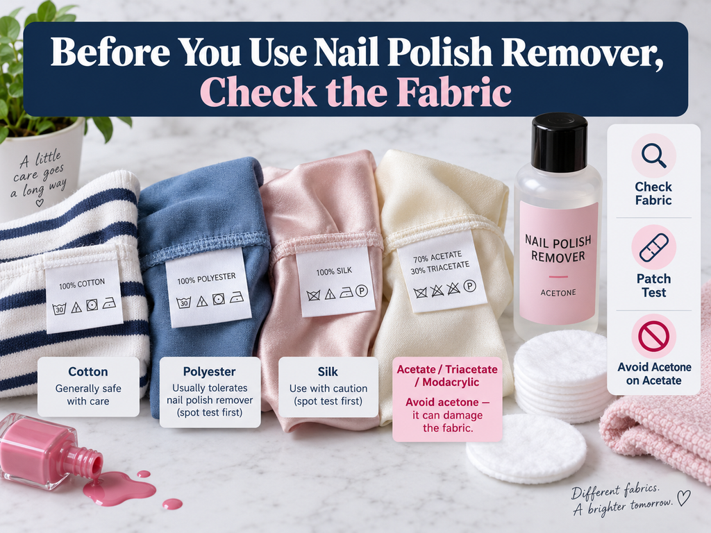 Checking fabric type before using nail polish remover on clothes