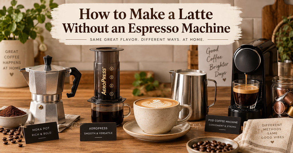 How to make a latte without an espresso machine using a moka pot, AeroPress, or pod machine