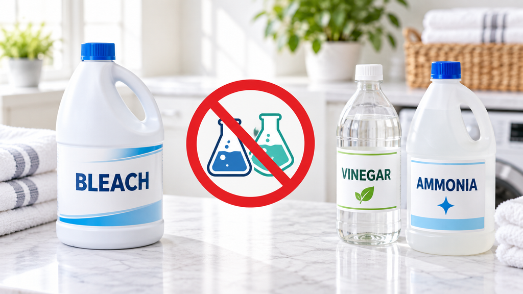 Warning not to mix bleach with vinegar or ammonia when removing stains