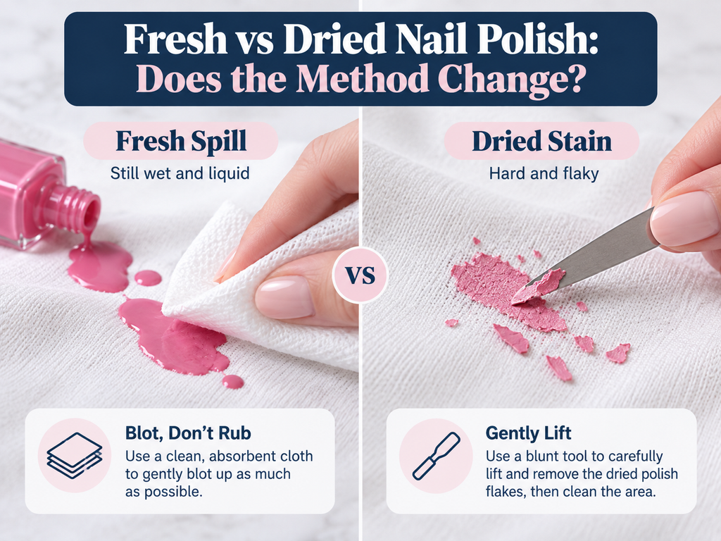 Fresh vs dried nail polish stain removal from clothes